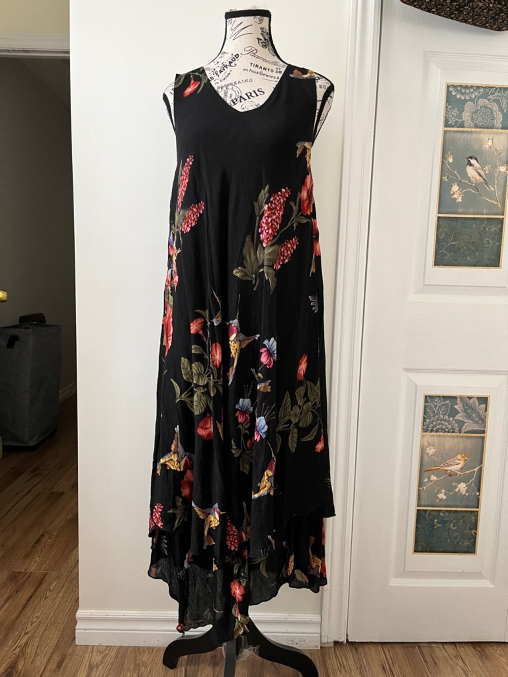 Black Floral Midi Dress with V-Neck